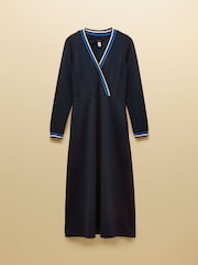 Joules Dulcie Navy Long Sleeve Ponte Wrap Midi Dress - Image 7 of 7