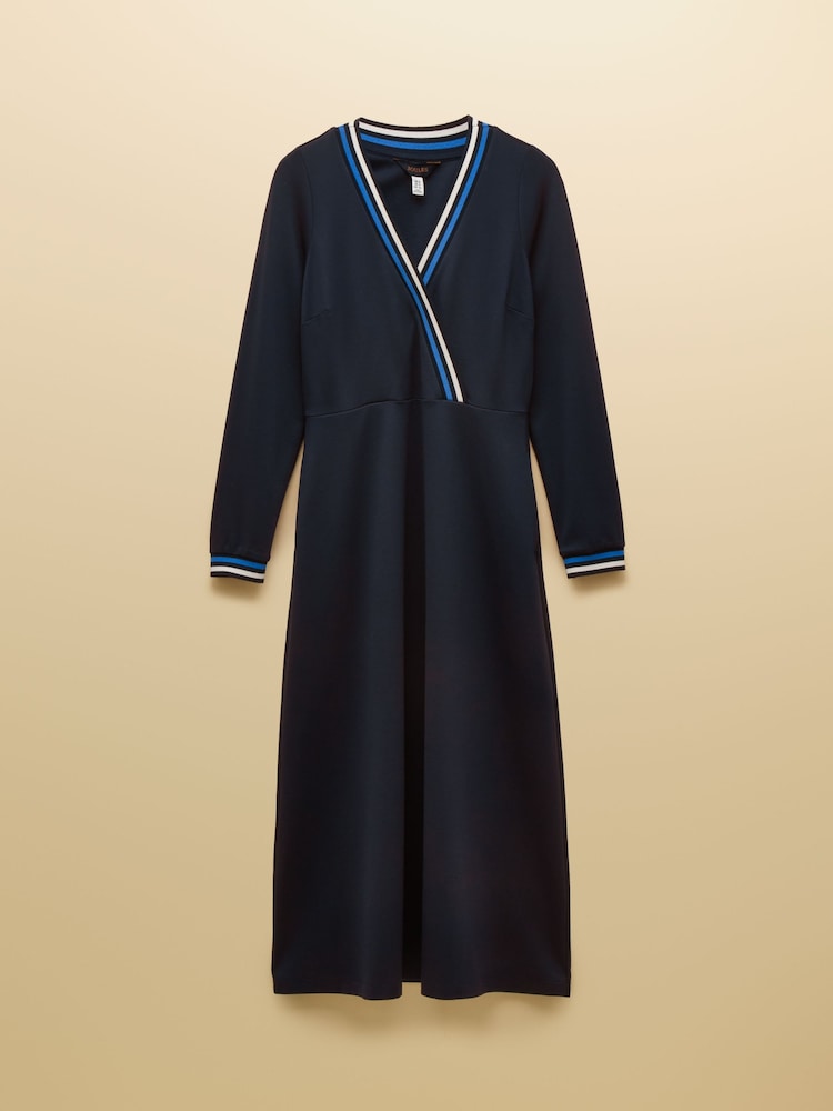 Joules Dulcie Navy Long Sleeve Ponte Wrap Midi Dress - Image 7 of 7