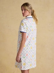 Joules Evie Cream Multi V-Neck Short Sleeve Dress with Collar - Image 2 of 9