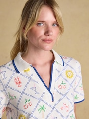 Joules Evie Cream Multi V-Neck Short Sleeve Dress with Collar - Image 4 of 9