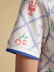 Joules Evie Cream Multi V-Neck Short Sleeve Dress with Collar - Image 5 of 9