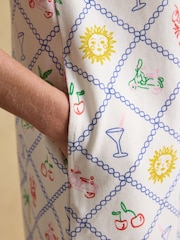 Joules Evie Cream Multi V-Neck Short Sleeve Dress with Collar - Image 6 of 9