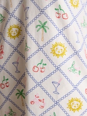 Joules Evie Cream Multi V-Neck Short Sleeve Dress with Collar - Image 8 of 9