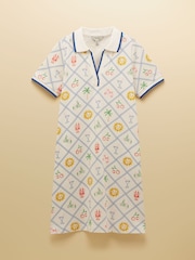 Joules Evie Cream Multi V-Neck Short Sleeve Dress with Collar - Image 9 of 9