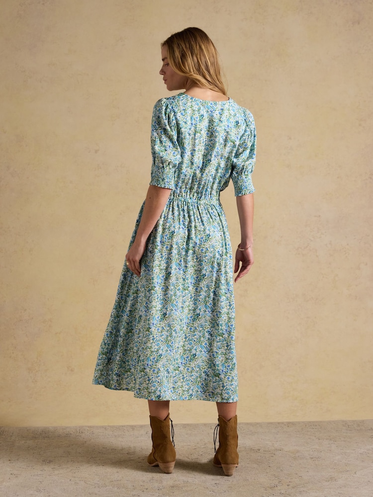 Joules Adele Green Ditsy V-Neck Short Sleeve Midi Dress - Image 2 of 8 Joules Adele Green Ditsy V-Neck Short Sleeve Midi Dress - Image 2 of 8