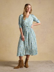 Joules Adele Green Ditsy V-Neck Short Sleeve Midi Dress - Image 5 of 8
