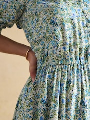 Joules Adele Green Ditsy V-Neck Short Sleeve Midi Dress - Image 6 of 8