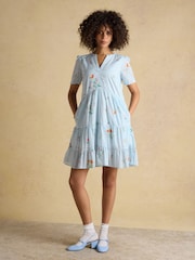 Joules Ariella Blue Floral Cotton Tiered Dress - Image 1 of 8
