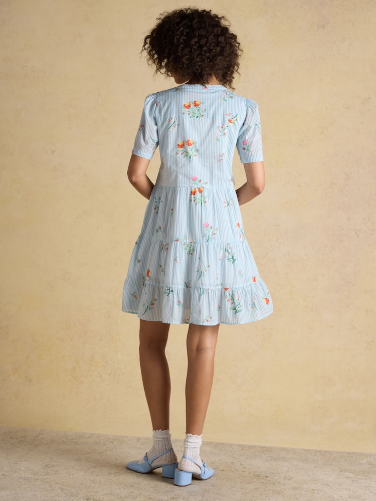 Joules Ariella Blue Floral Cotton Tiered Dress - Image 2 of 8 Joules Ariella Blue Floral Cotton Tiered Dress - Image 2 of 8