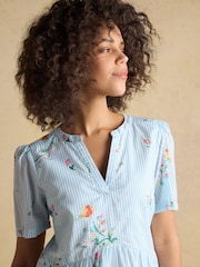 Joules Ariella Blue Floral Cotton Tiered Dress - Image 3 of 8