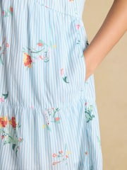 Joules Ariella Blue Floral Cotton Tiered Dress - Image 4 of 8