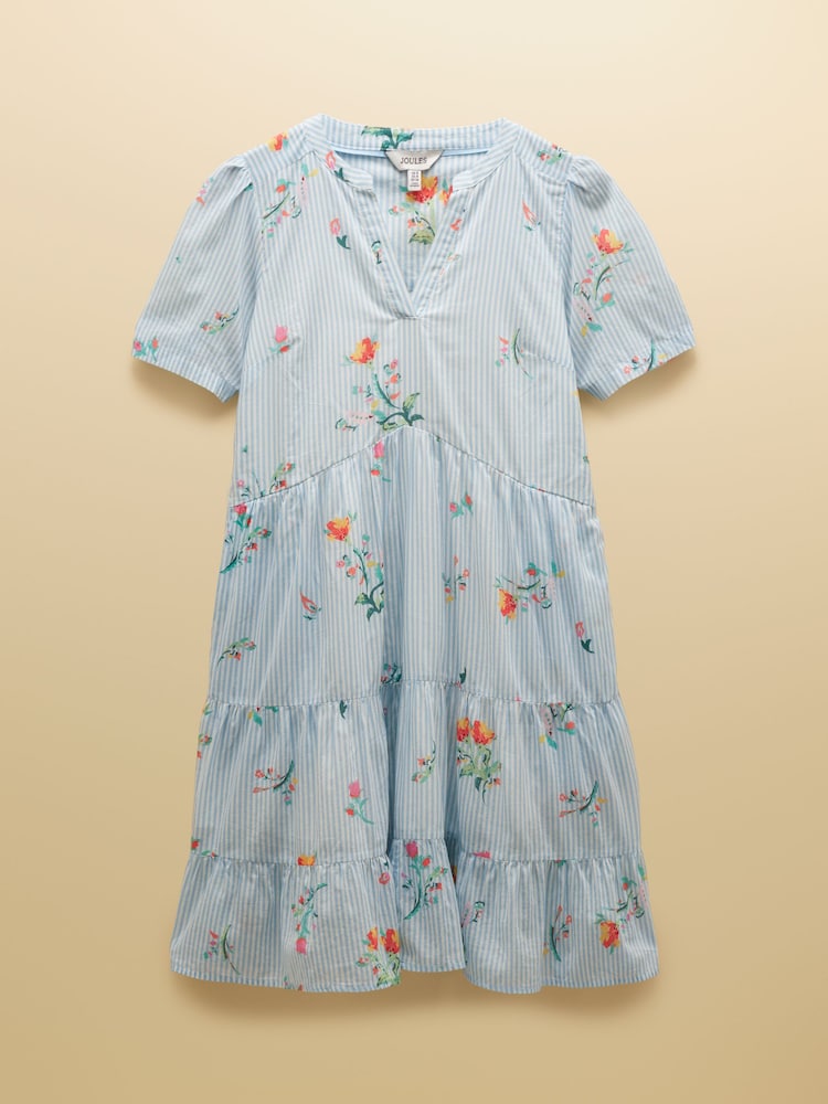 Joules Ariella Blue Floral Cotton Tiered Dress - Image 8 of 8 Joules Ariella Blue Floral Cotton Tiered Dress - Image 8 of 8