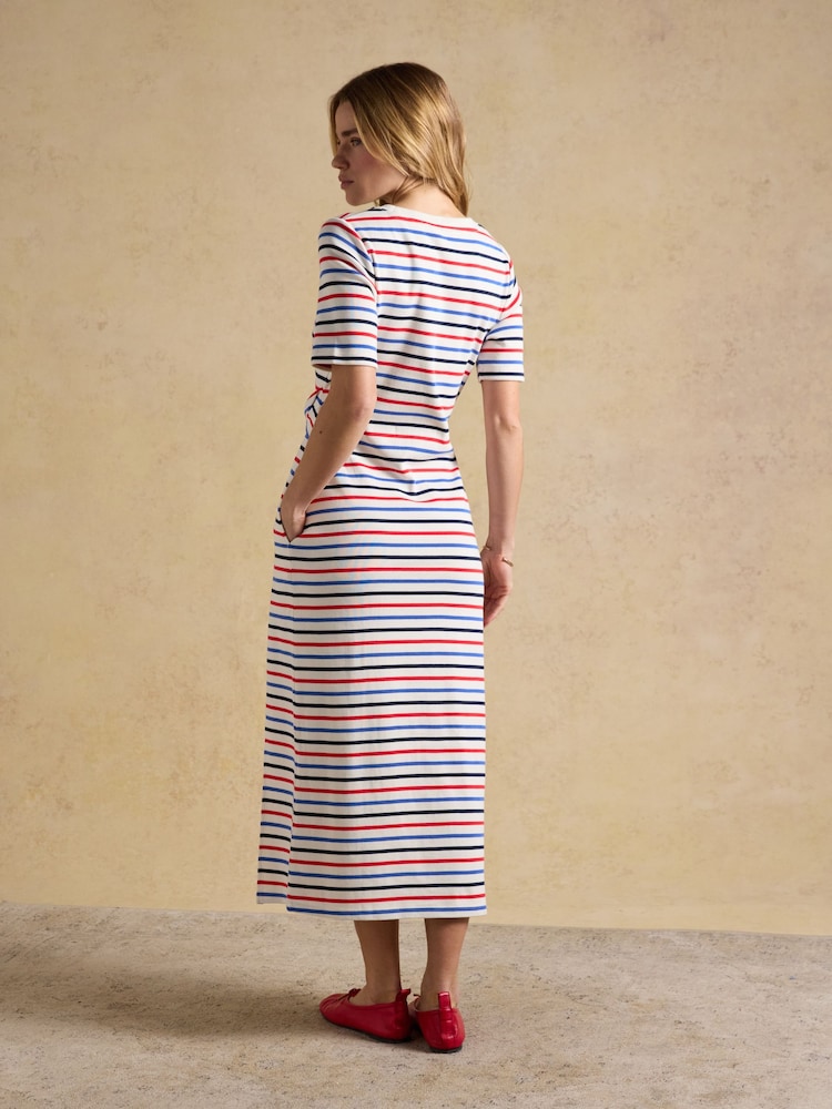 Joules Ariella Pink Ditsy Cotton Tiered Knee Short Length Dress - Image 2 of 9