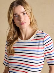 Joules Ariella Pink Ditsy Cotton Tiered Knee Short Length Dress - Image 3 of 9