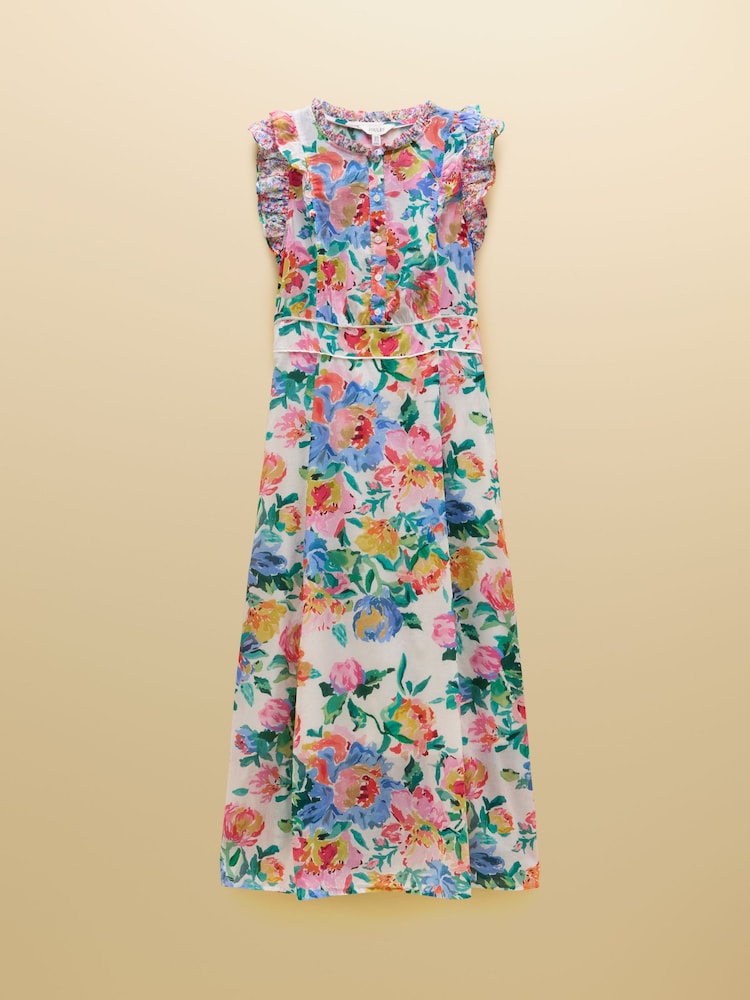 Biały w artystyczny wzór kwiatowy - Joules Samantha Woven Maxi Dress - Obraz 9 z 9
