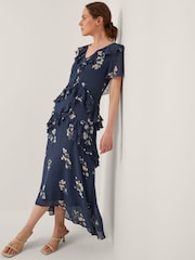Monsoon Blue Celeste Floral Print Ruffle Maxi Dress - Image 1 of 4