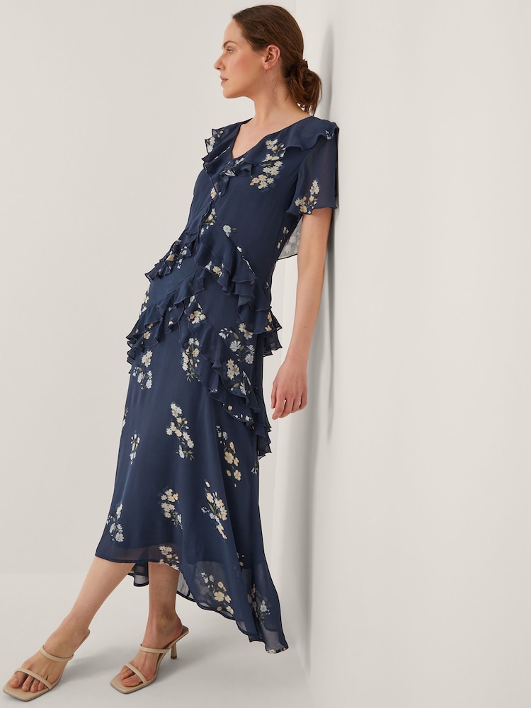 Monsoon Blue Celeste Floral Print Ruffle Maxi Dress - Image 1 of 4 Monsoon Blue Celeste Floral Print Ruffle Maxi Dress - Image 1 of 4
