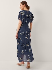 Monsoon Blue Celeste Floral Print Ruffle Maxi Dress - Image 2 of 4