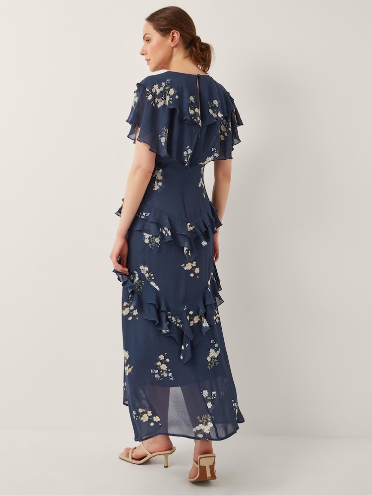 Monsoon Blue Celeste Floral Print Ruffle Maxi Dress - Image 2 of 4