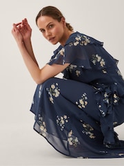 Monsoon Blue Celeste Floral Print Ruffle Maxi Dress - Image 3 of 4