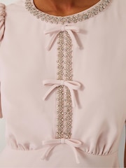Monsoon Pink Bonnie Bow Puff Sleeve Midi Dress - Image 2 of 4