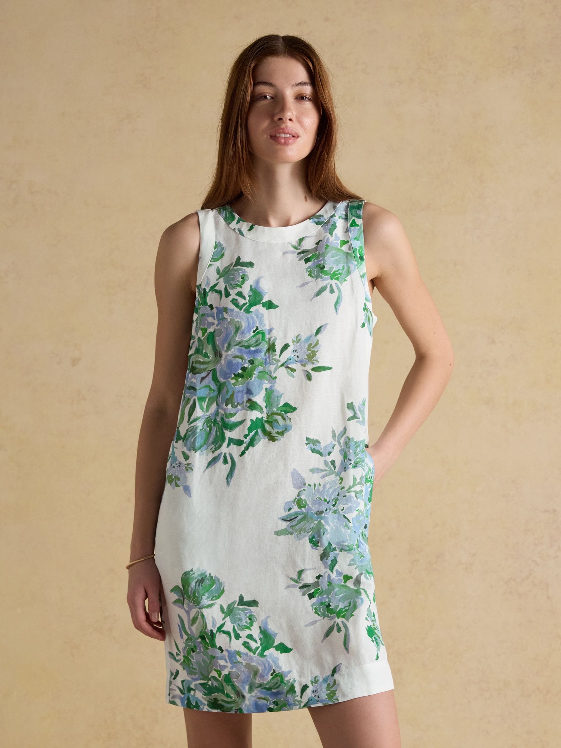 Joules Women's Delphine Shift Dress With Linen Blue Floral Size 26