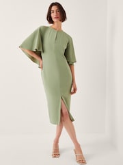 Monsoon Green Cassandra Cape Sleeve Midi Dress - Image 1 of 4