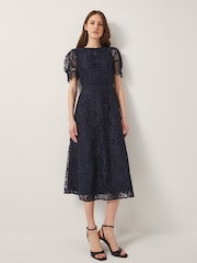 Monsoon Blue Betty Lace Puff Sleeve Midi Dress - Image 3 of 4