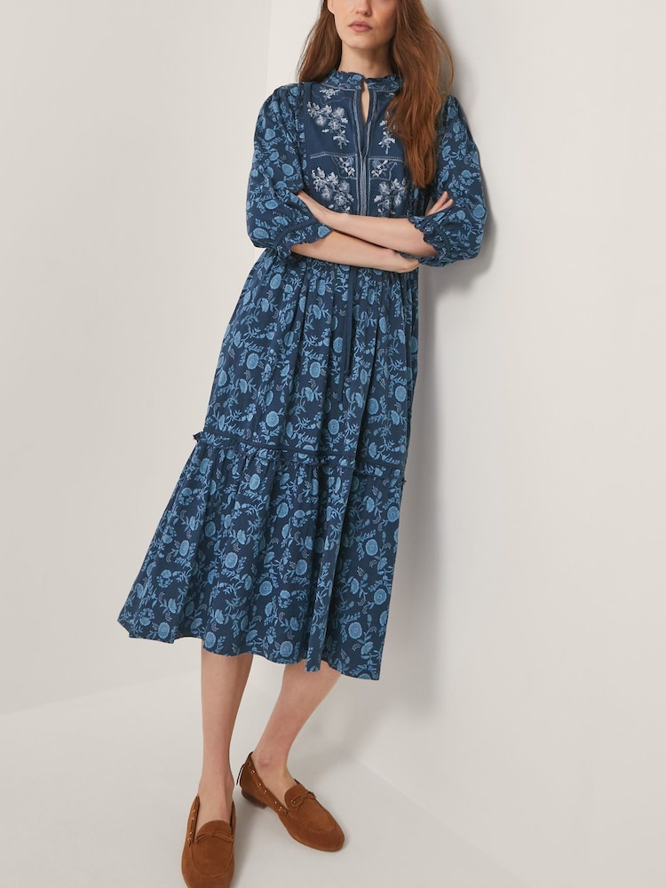 Monsoon Blue Sofia Floral Print Jersey Midi Dress - Image 1 of 4