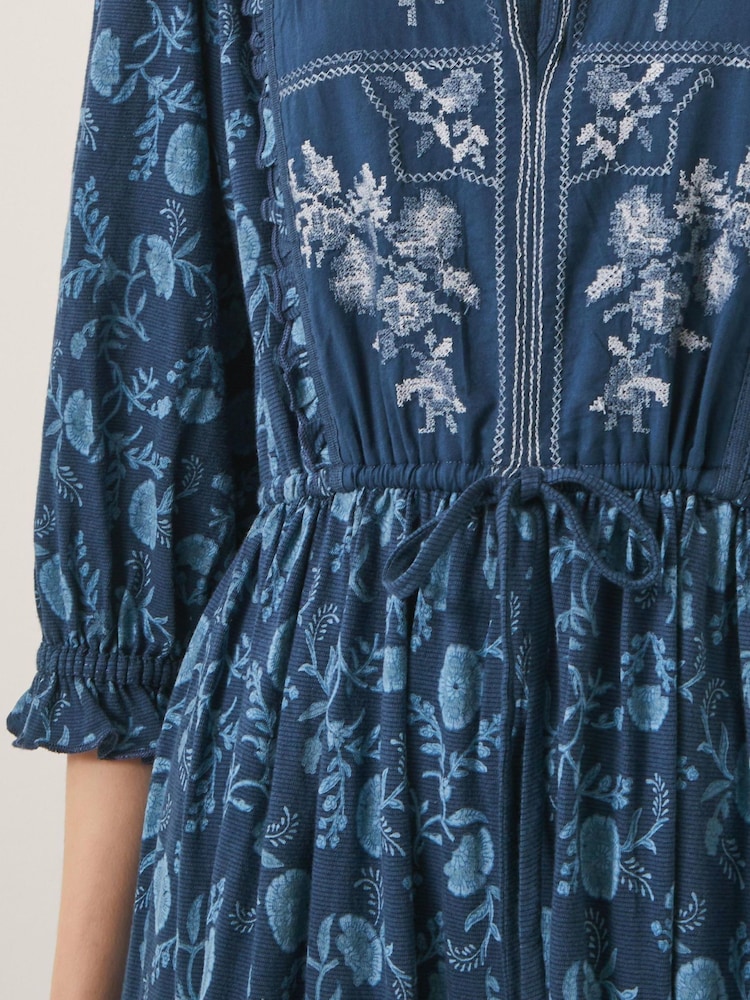 Monsoon Blue Sofia Floral Print Jersey Midi Dress - Image 4 of 4