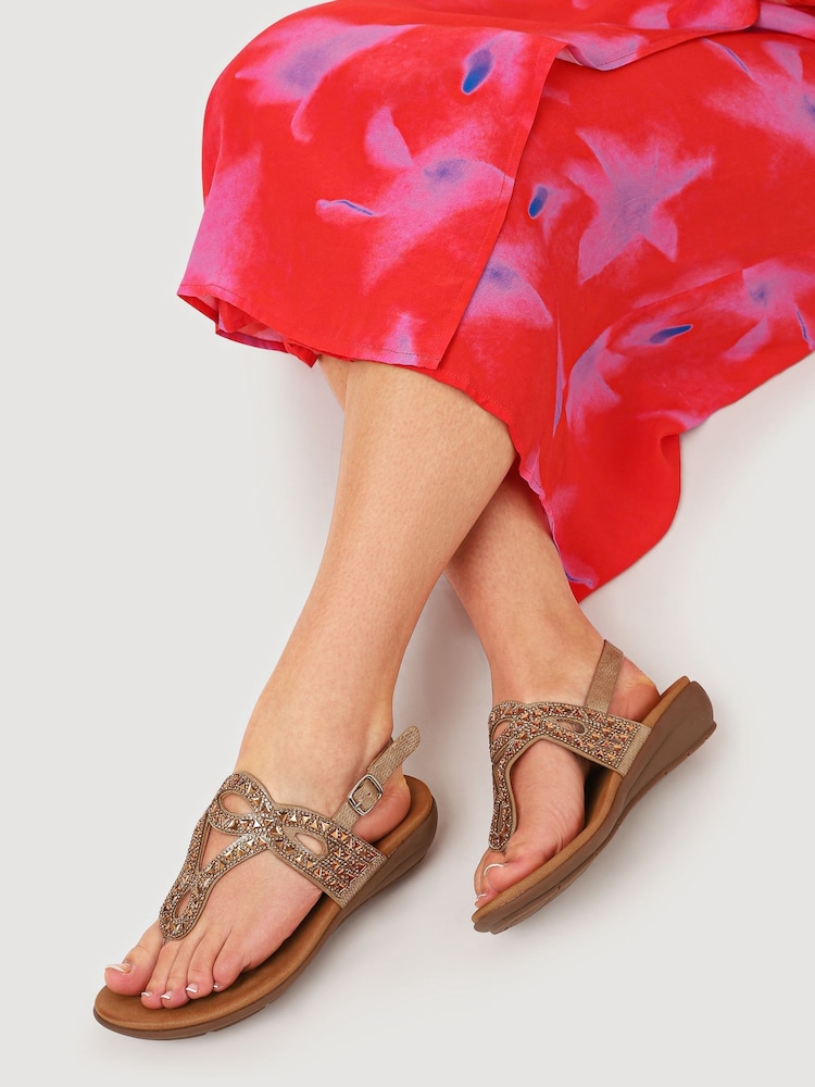 Pavers Gold Slingback Toe Post Sandals - Image 1 of 5