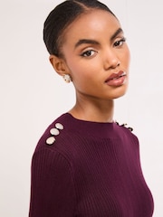 Lipsy Burgundy Red Petite Faux Leather 2-In-1 Crew Neck Long Sleeve Knitted Midi Dress - Image 4 of 4