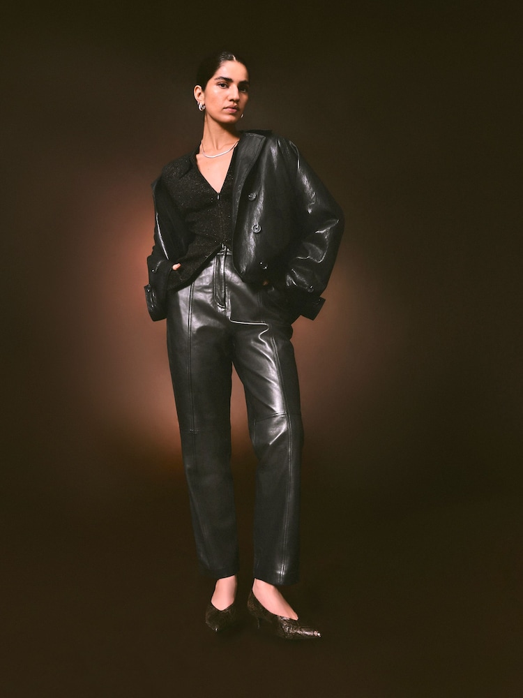 Nothing Ordinary Black Leather Slim Leg Trousers - Image 1 of 5