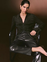 Nothing Ordinary Black Leather Slim Leg Trousers - Image 4 of 5