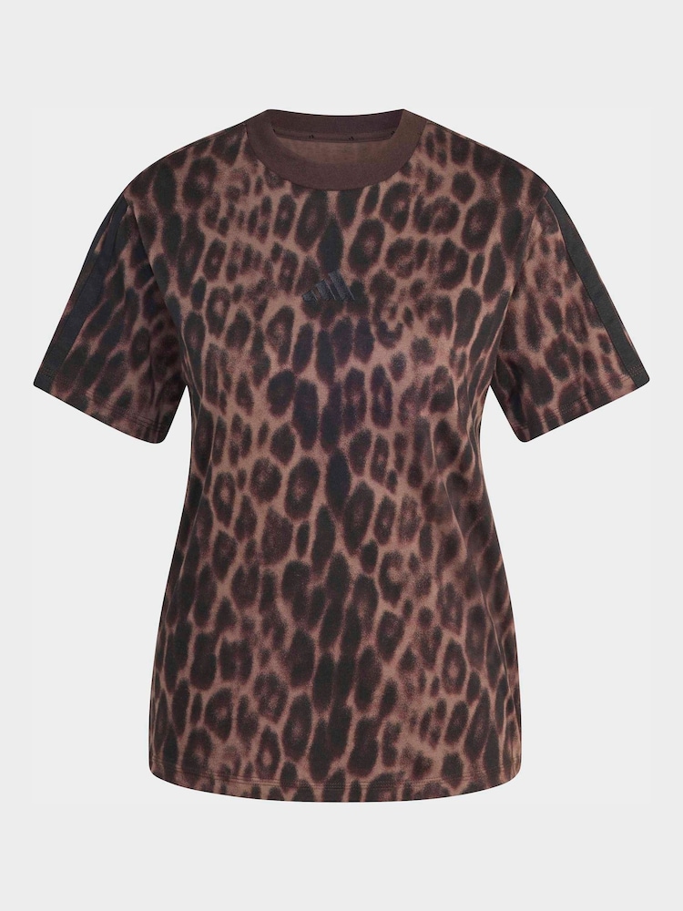 adidas Natural Seasonal Essentials Leopard Print T-Shirt With 3-Stripes - Image 6 of 6