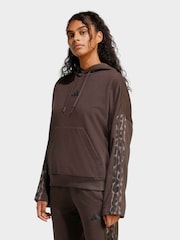 adidas Brown Seasonal Essentials Leopard Print French Terry Hoodie With 3-Stripes - Image 1 of 6