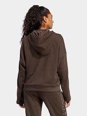 adidas Brown Seasonal Essentials Leopard Print French Terry Hoodie With 3-Stripes - Image 2 of 6