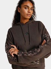 adidas Brown Seasonal Essentials Leopard Print French Terry Hoodie With 3-Stripes - Image 4 of 6