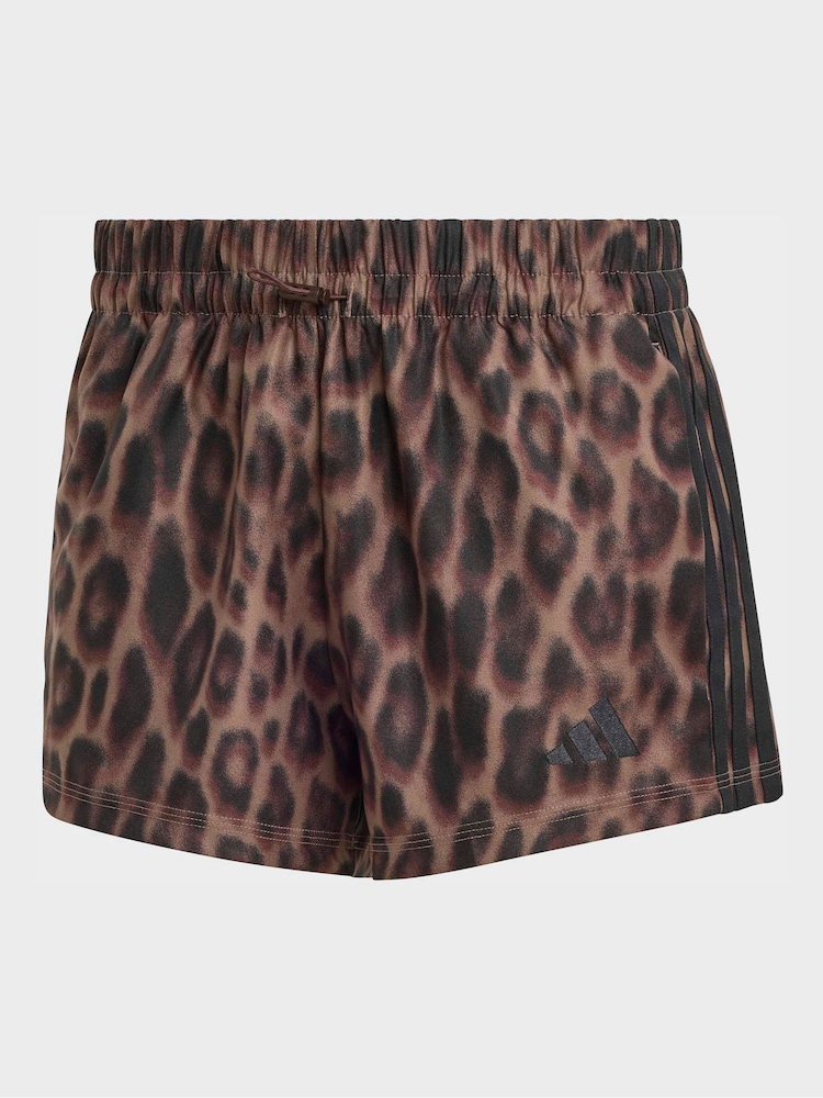 adidas Natural Seasonal Essentials Leopard Print Woven Shorts With 3-Stripes - Image 6 of 6