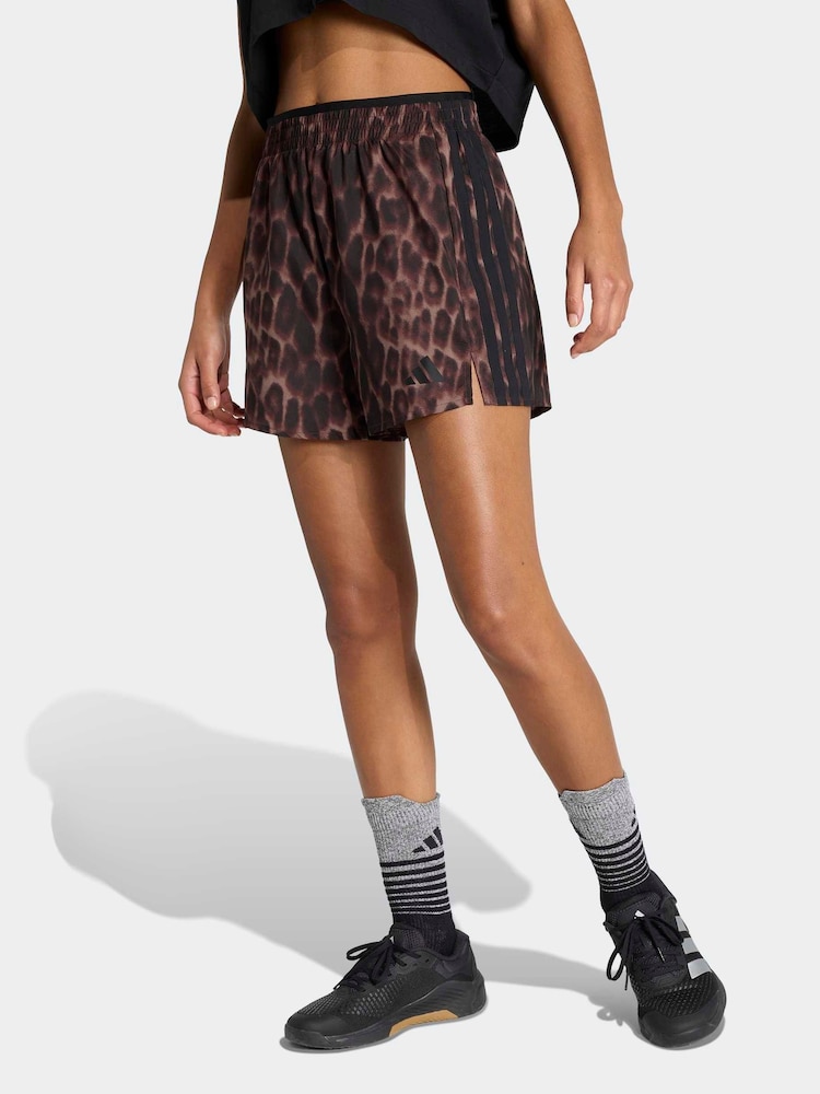 adidas Brown Workout Essentials Leopard Woven Shorts - Image 1 of 6
