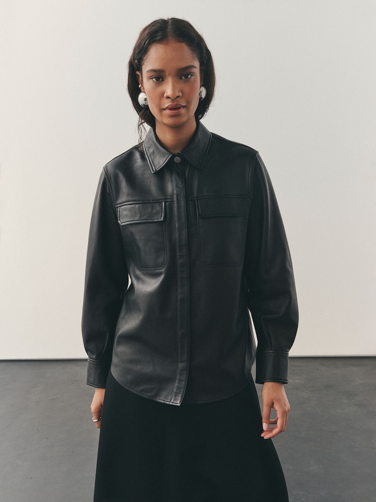 Nothing Ordinary Black Leather Shirt - Image 1 of 11
