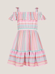 Monsoon Pink Stripe Woven Ruffle Dress - Image 2 of 4