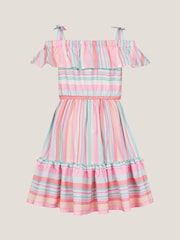 Monsoon Pink Stripe Woven Ruffle Dress - Image 3 of 4