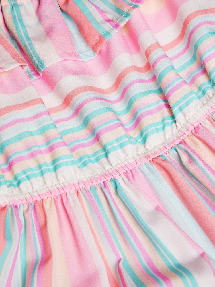 Monsoon Pink Stripe Woven Ruffle Dress - Image 4 of 4