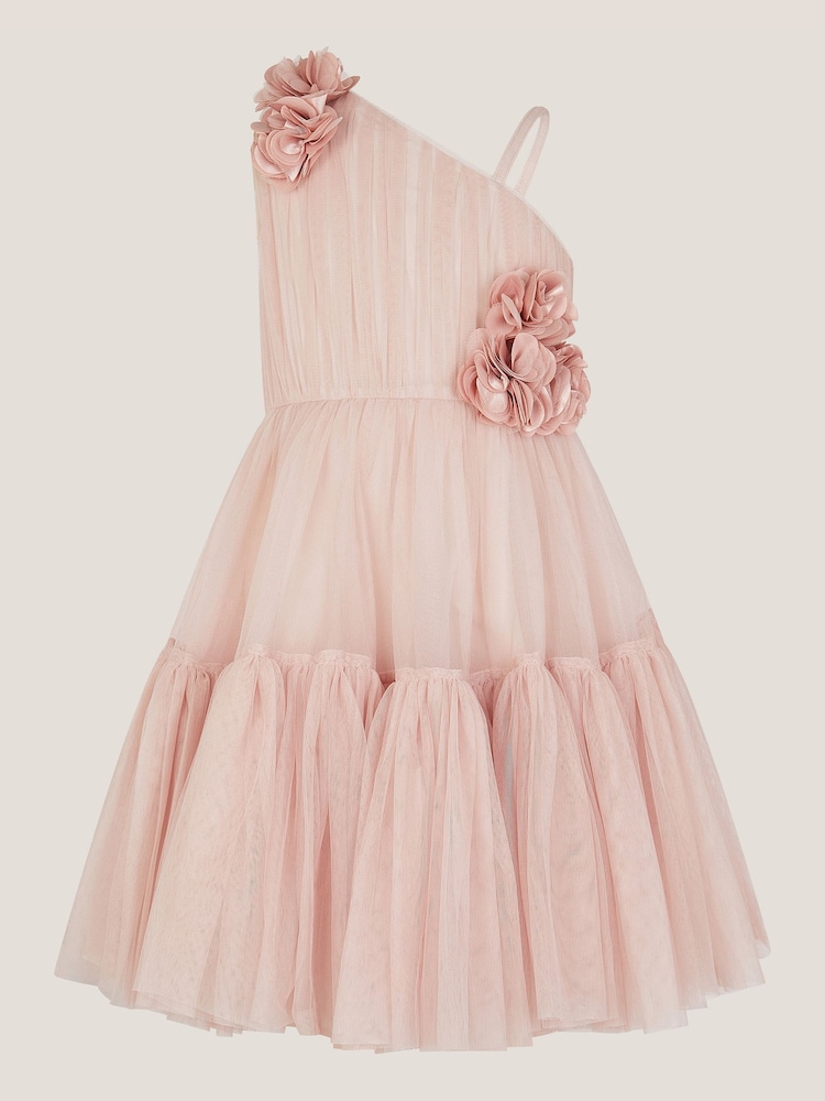 Monsoon Pink Ruby Asymmetric Flower Tulle Dress - Image 1 of 3