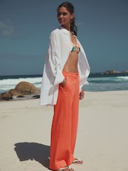 Coral Pink Smart Front Linen Blend Wide Leg Trousers - Image 1 of 9