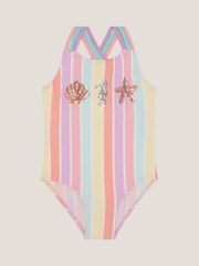 Monsoon Pink Stripe Pastel Swimsuit - Image 1 of 3