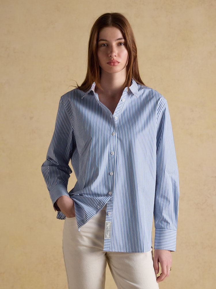 Joules Boyfriend Fit Blue Striped Poplin Shirt - Image 1 of 9