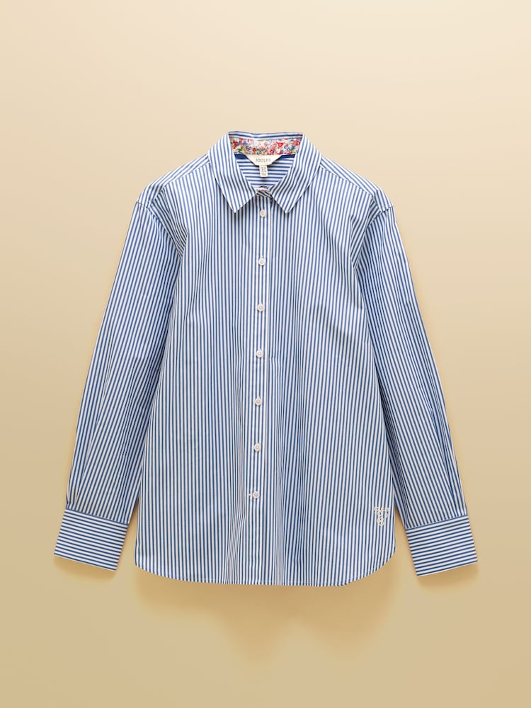 Joules Boyfriend Fit Blue Striped Poplin Shirt - Image 9 of 9