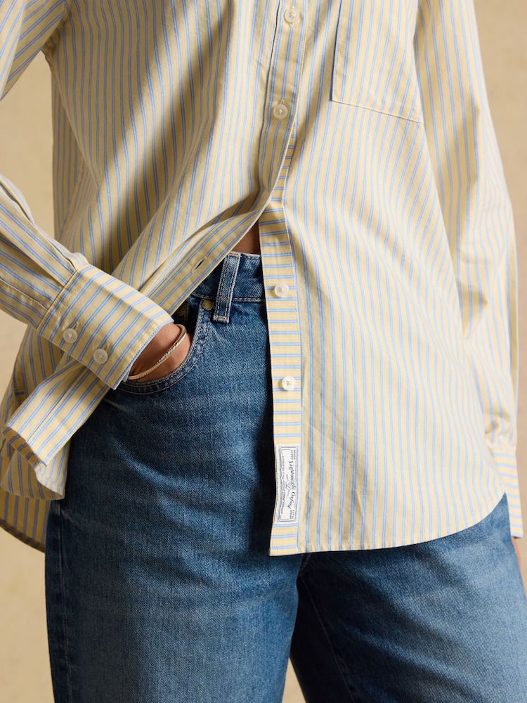 Joules Boyfriend Fit Yellow Striped Oxford Shirt - Image 9 of 9